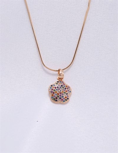 Altın Sarısı Renkli, Renkli Zirkon Taşlı Kolye