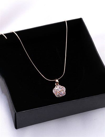 Altın Sarısı Renkli, Renkli Zirkon Taşlı Kolye