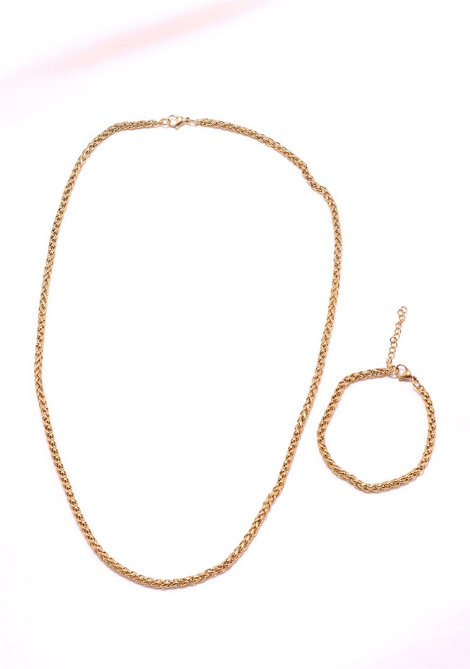 Altın Sarısı Renkli Sarmal Motifli Çelik Kolye-Bileklik Kombini