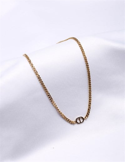 Altın Sarısı Renkli Tek Motifli İnce Zincir Çelik kolye