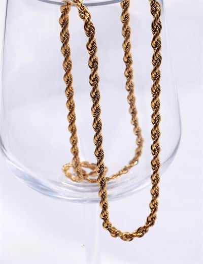 Altın Sarısı Renkli Uzun Kalın Burgu Motifli Kolye