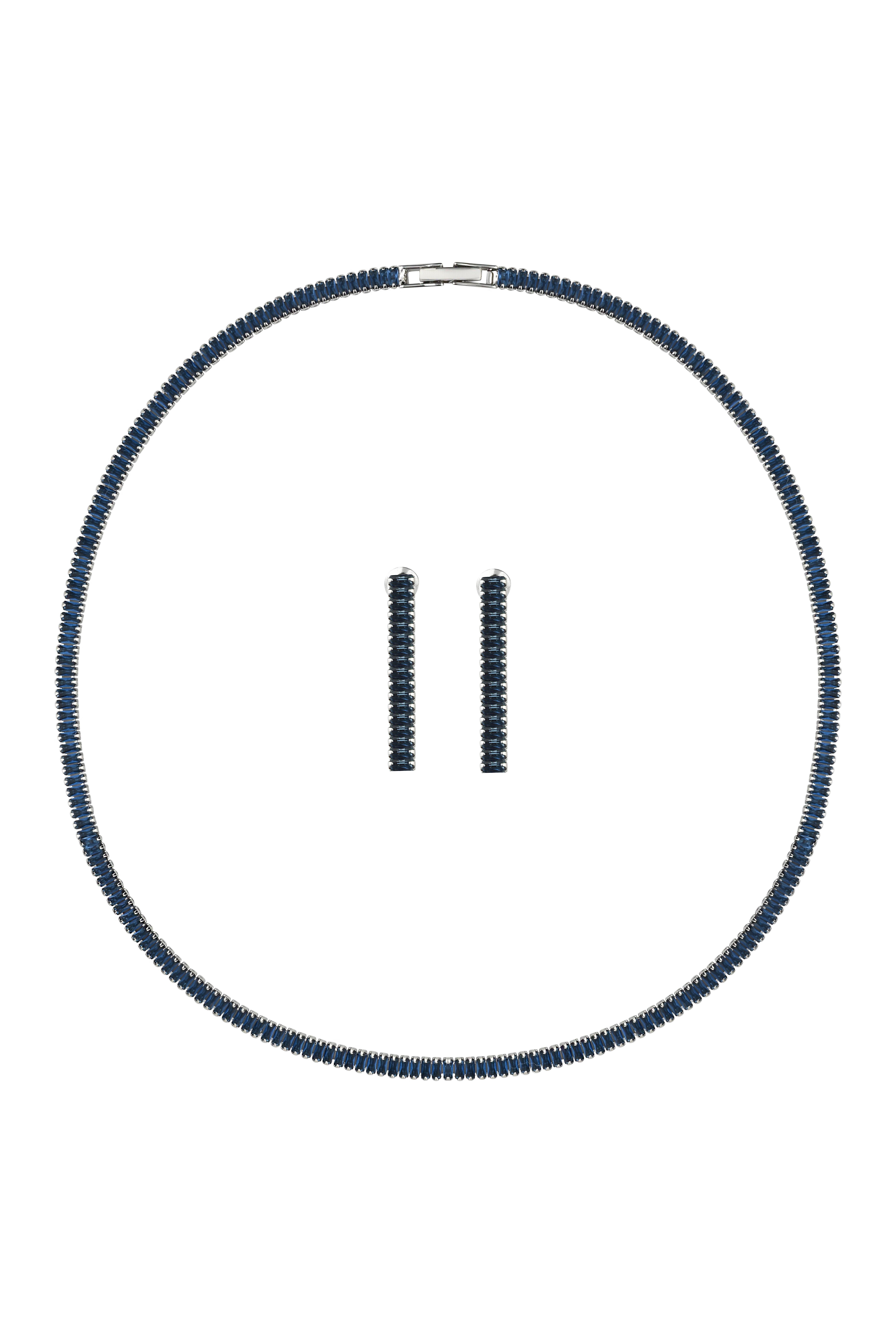 Blue Baget Kesme Su Yolu Kolye - Küpe Set