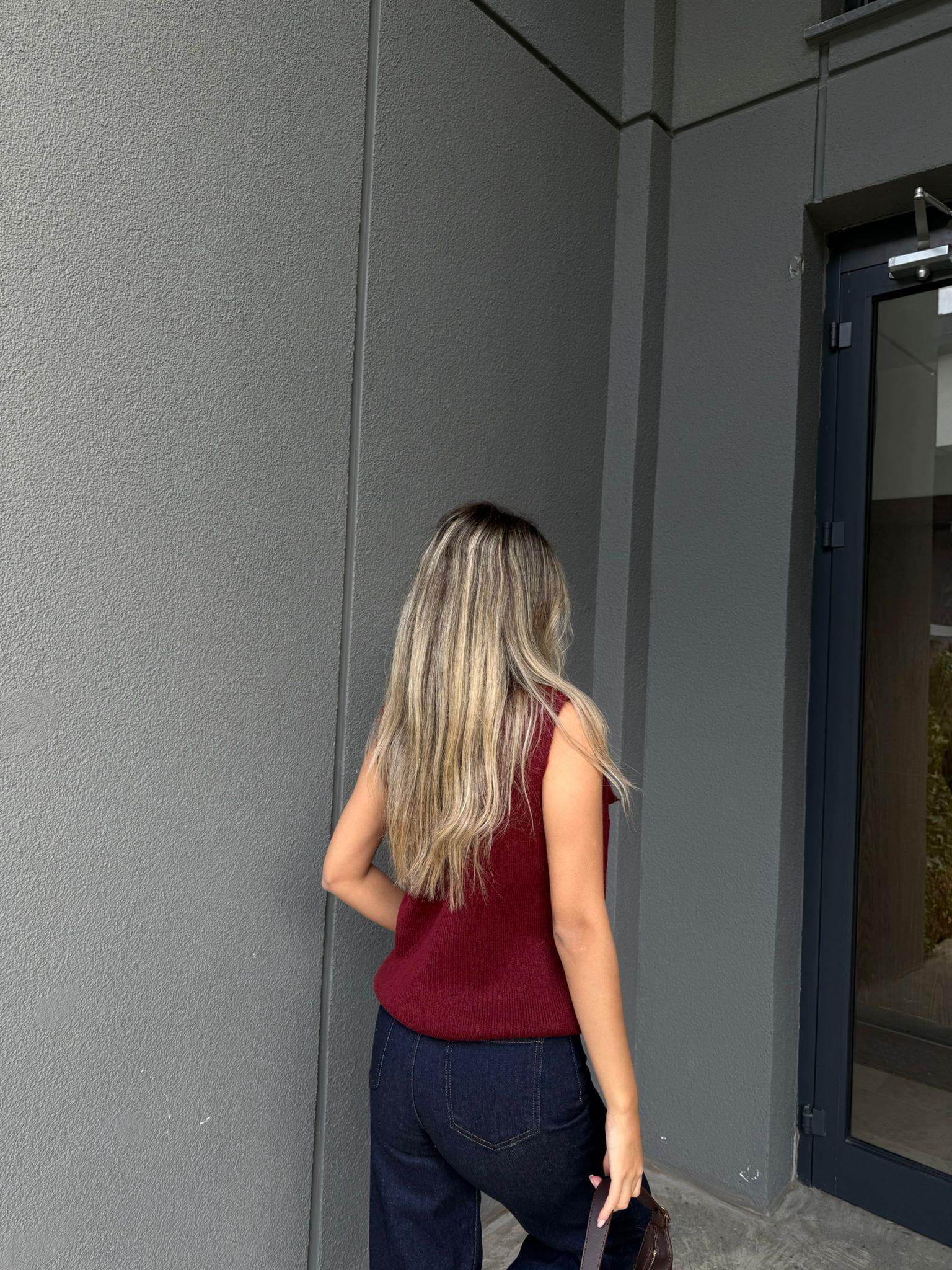  Nela Cepli Bordo Triko Yelek   ylk2167htfsn