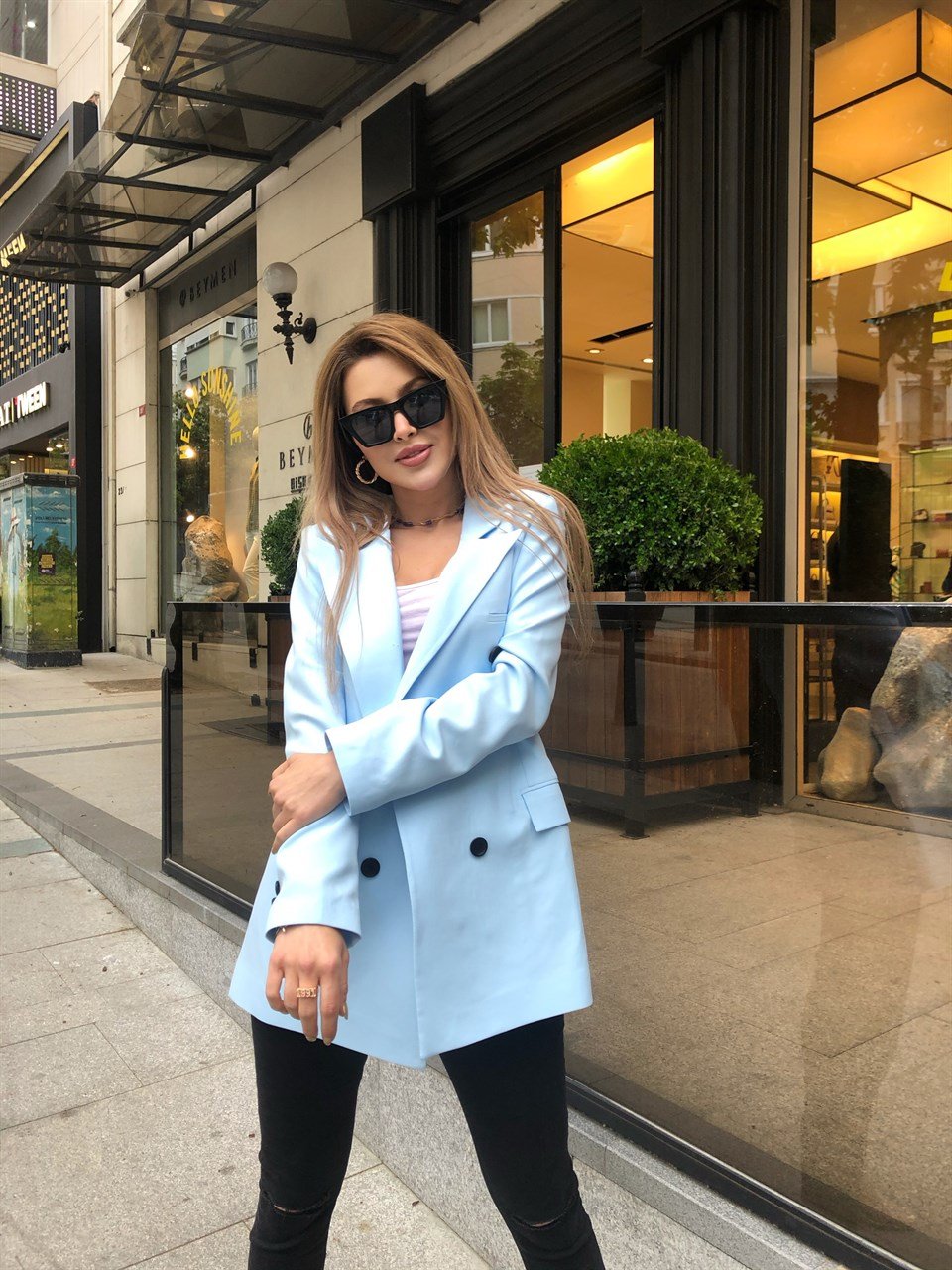 6 Düğme Açık Mavi Blazer