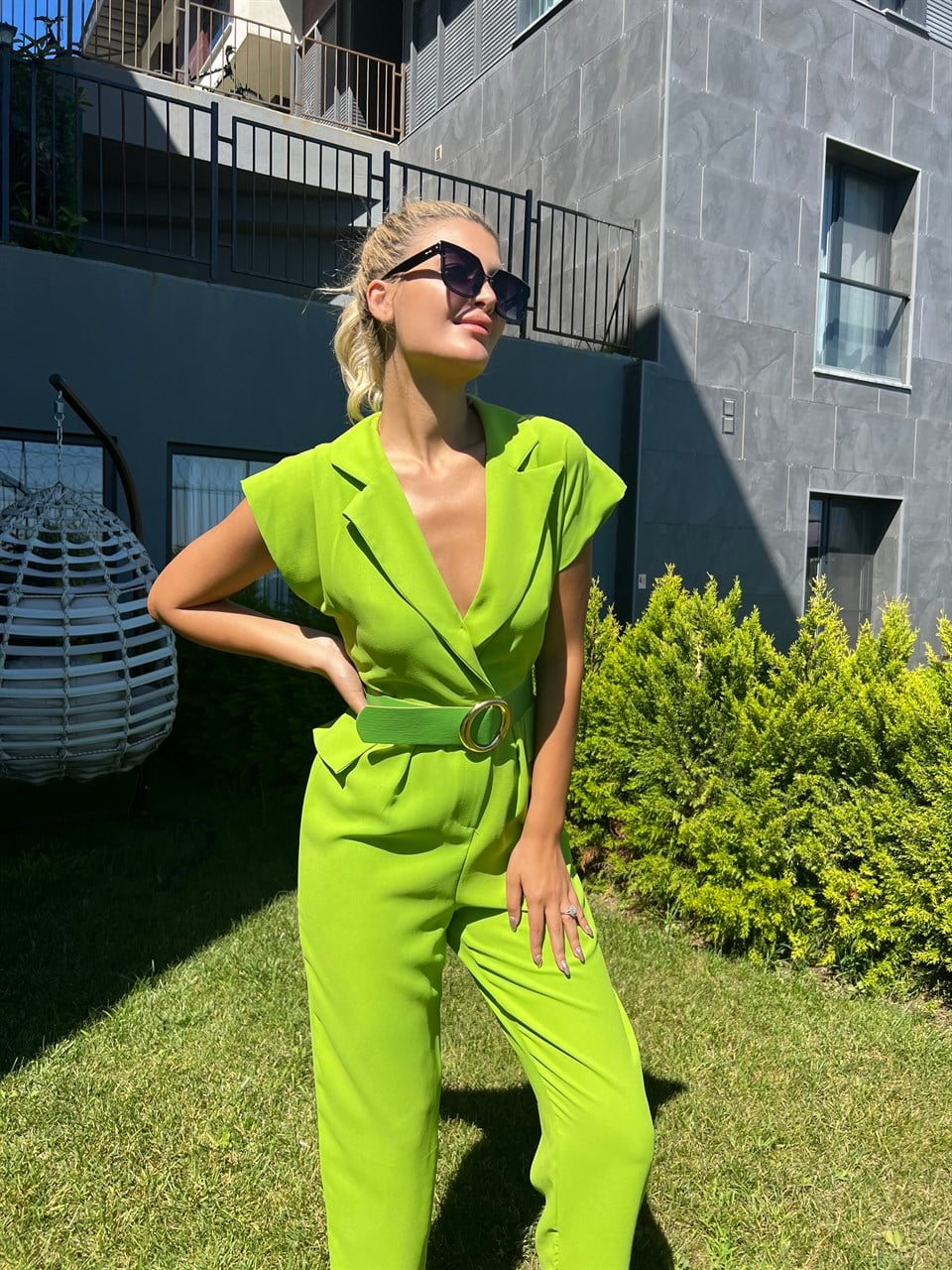 Addison Kemerli Yeşil Tulum