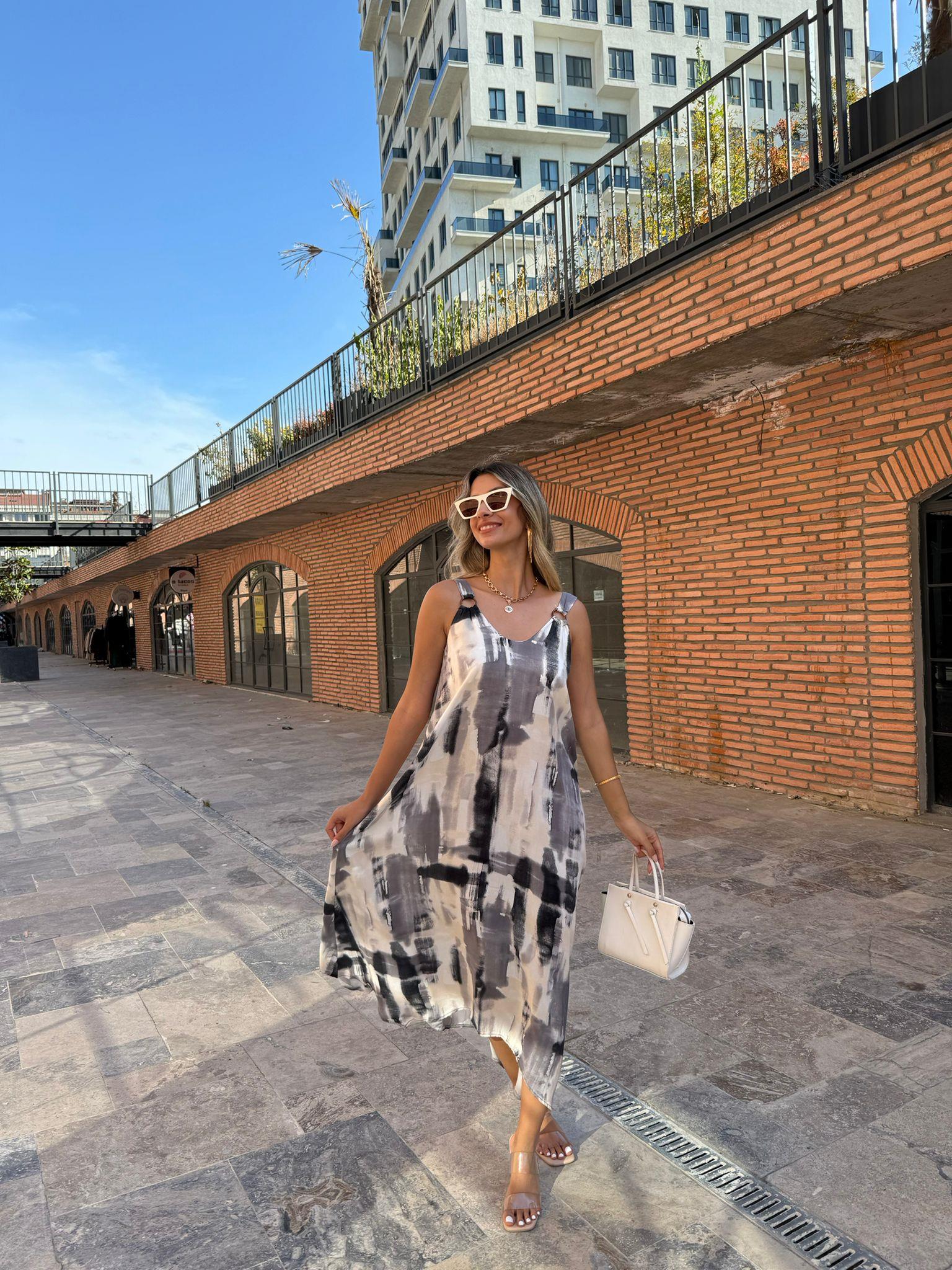 Aksesuar Askılı Sueno Gri Viskon Elbise 070621120