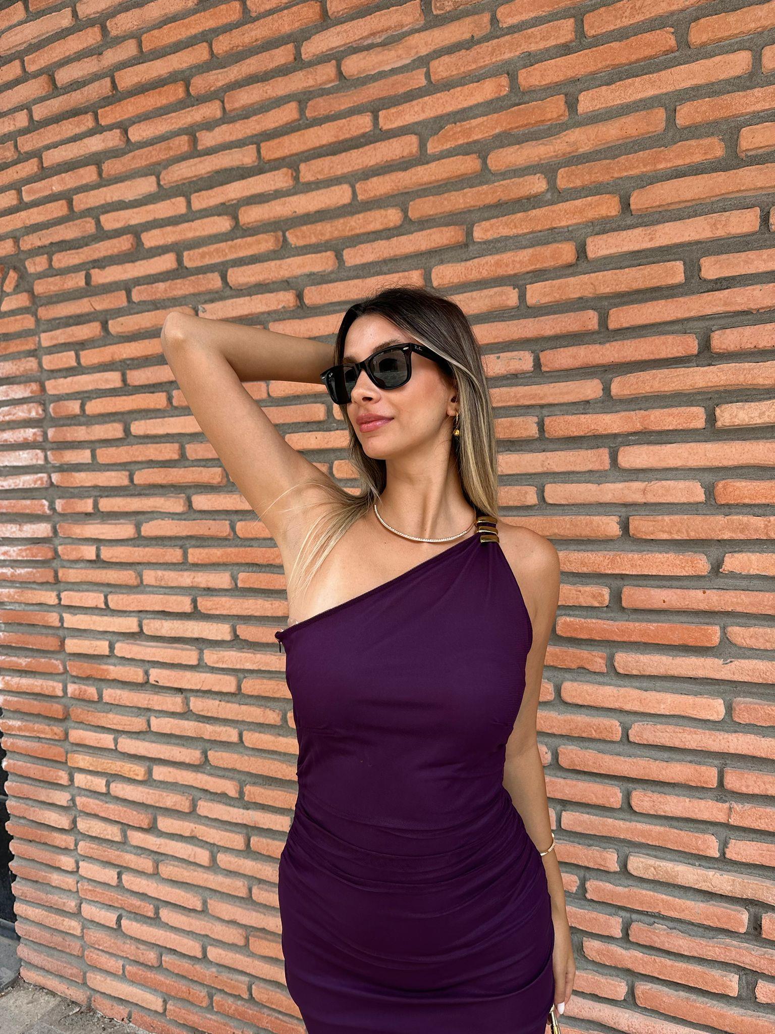 Aleza Tek Kol Mor Tül Elbise  0706211104