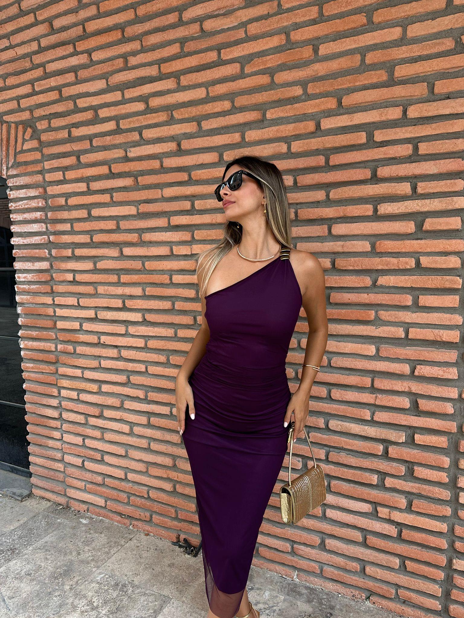 Aleza Tek Kol Mor Tül Elbise  0706211104