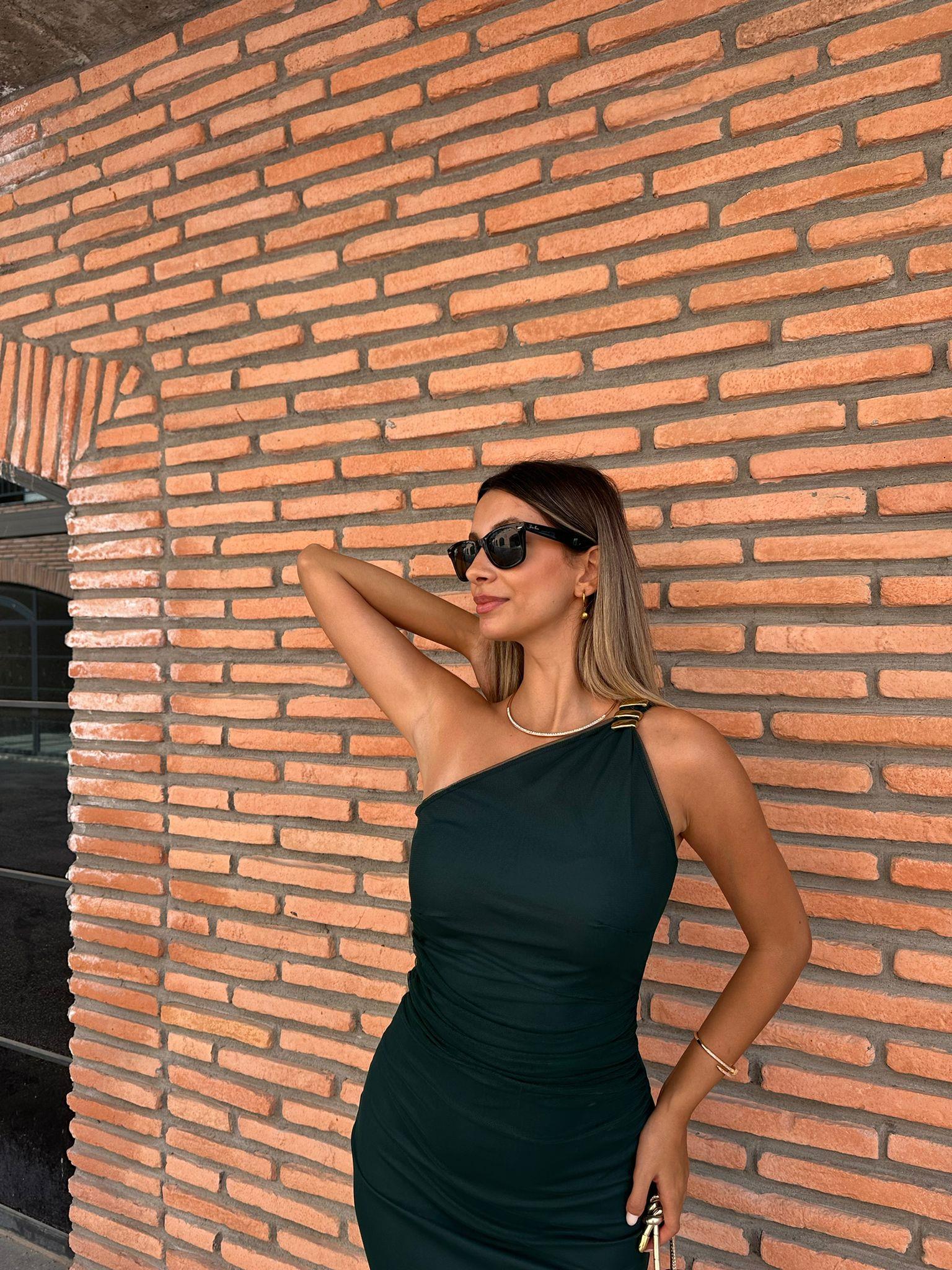 Aleza Tek Kol Yeşil Tül Elbise  0706211104