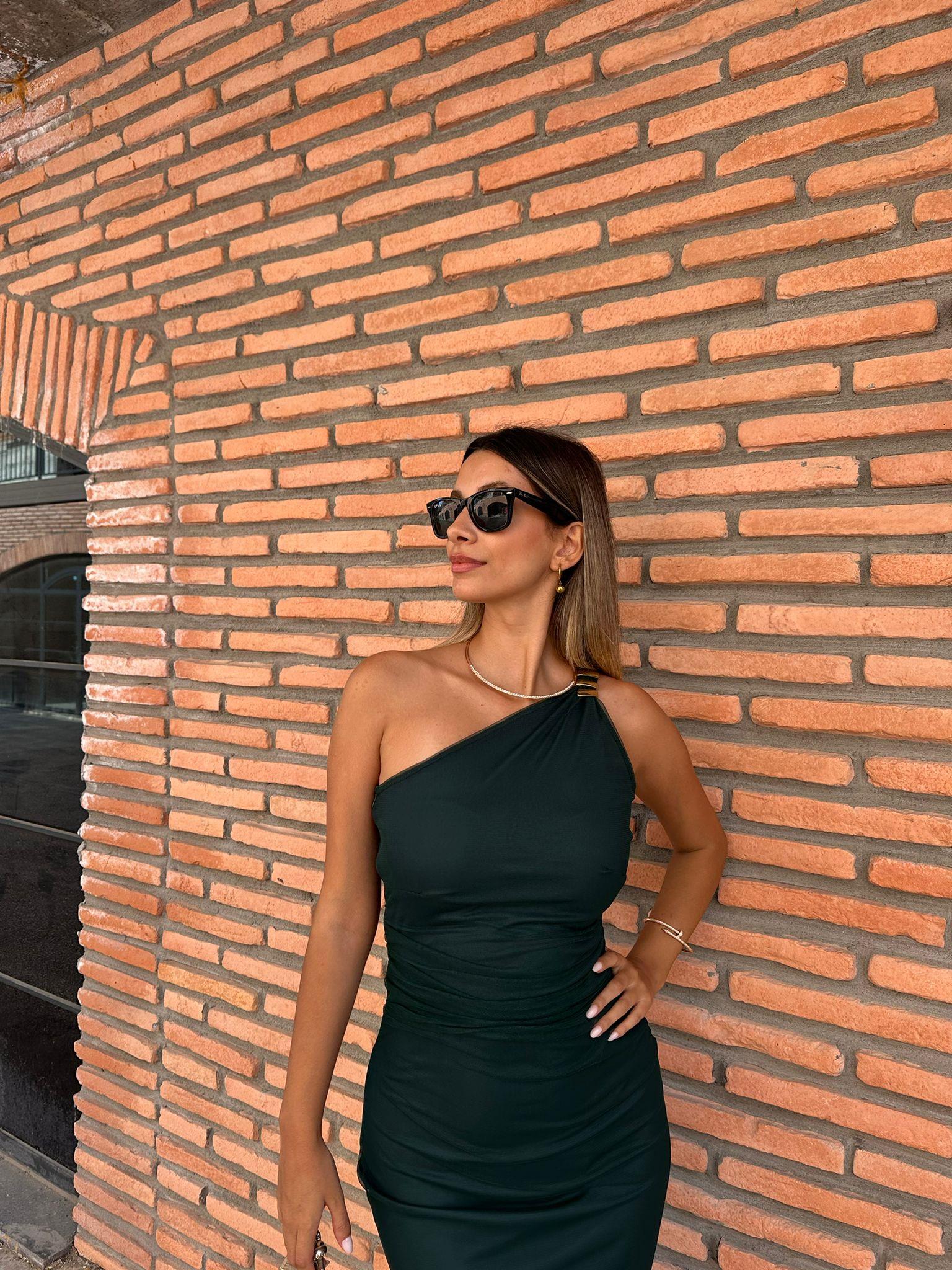 Aleza Tek Kol Yeşil Tül Elbise  0706211104