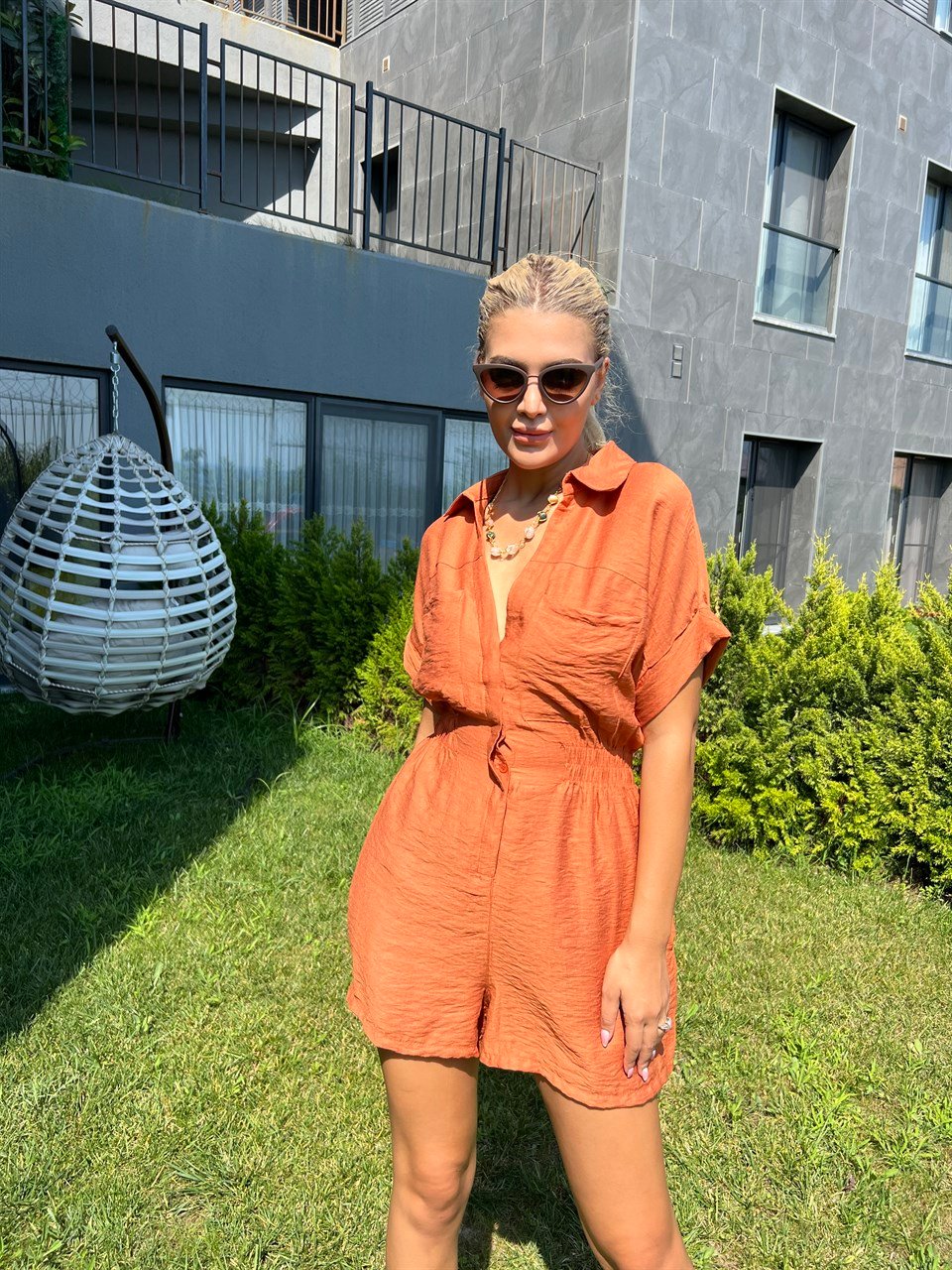 Almira Kiremit Şort Tulum