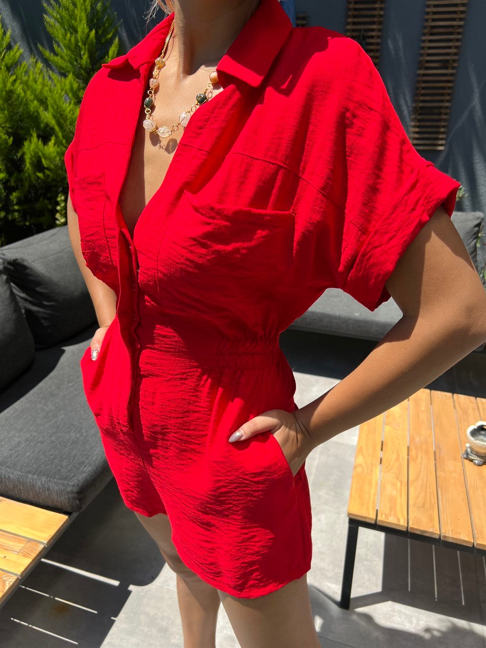 Almira Kırmızı Şort Tulum