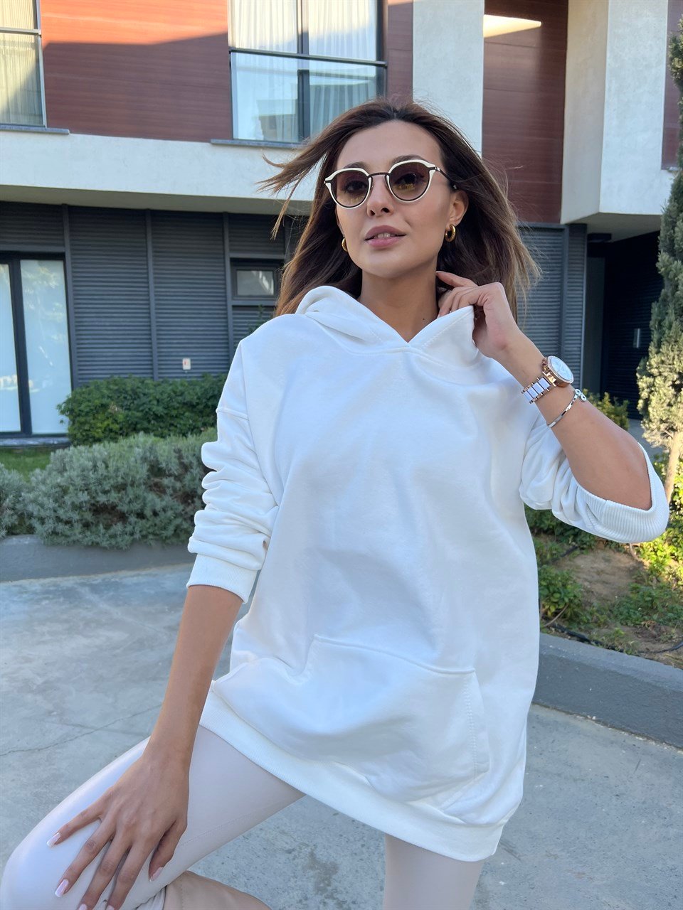 Alyce Kapüşonlu Beyaz Sweatshirts