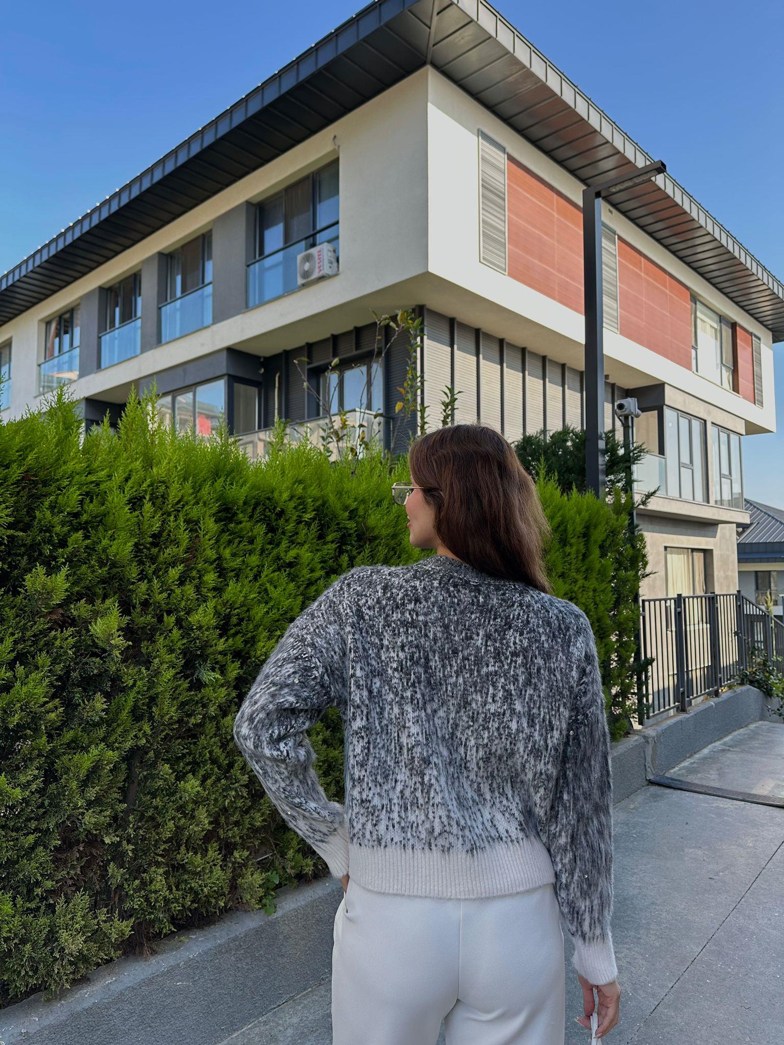 Antrasit Bisiklet Yaka Taşlı Yumoş Kazak 1707541