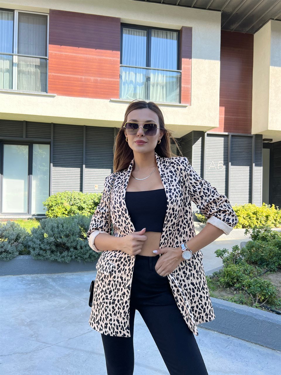 Araminta Tasarım Leopar Desen Blazer Ceket