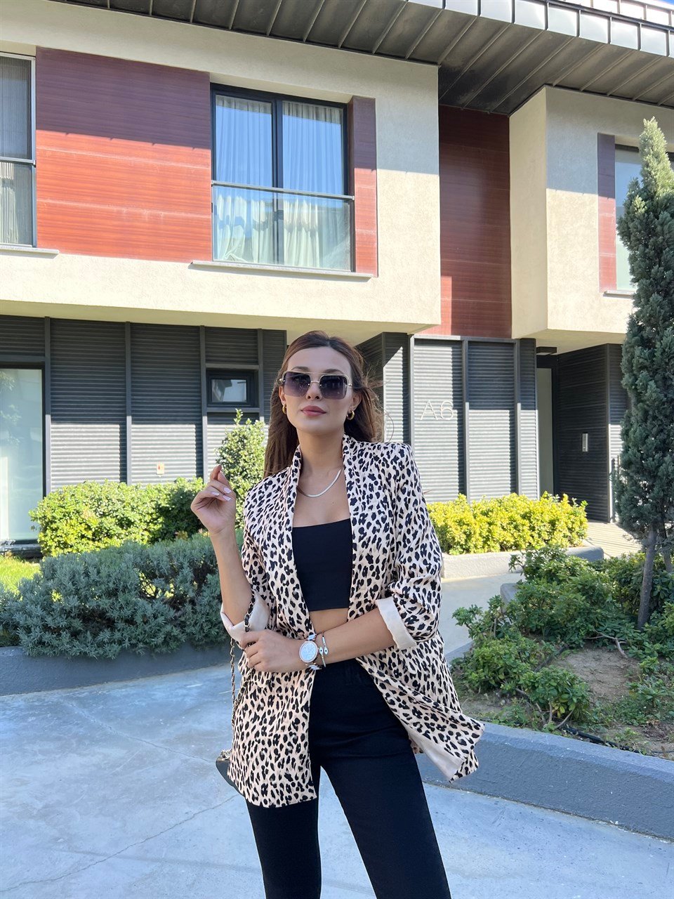 Araminta Tasarım Leopar Desen Blazer Ceket