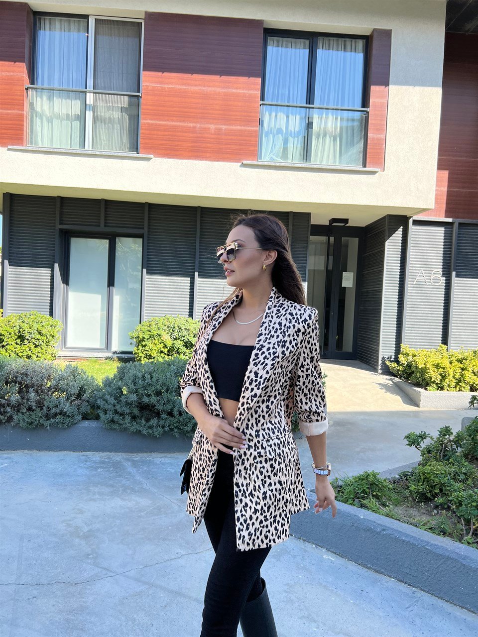 Araminta Tasarım Leopar Desen Blazer Ceket