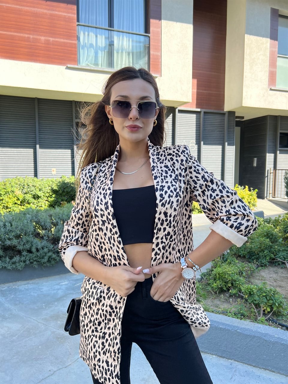 Araminta Tasarım Leopar Desen Blazer Ceket