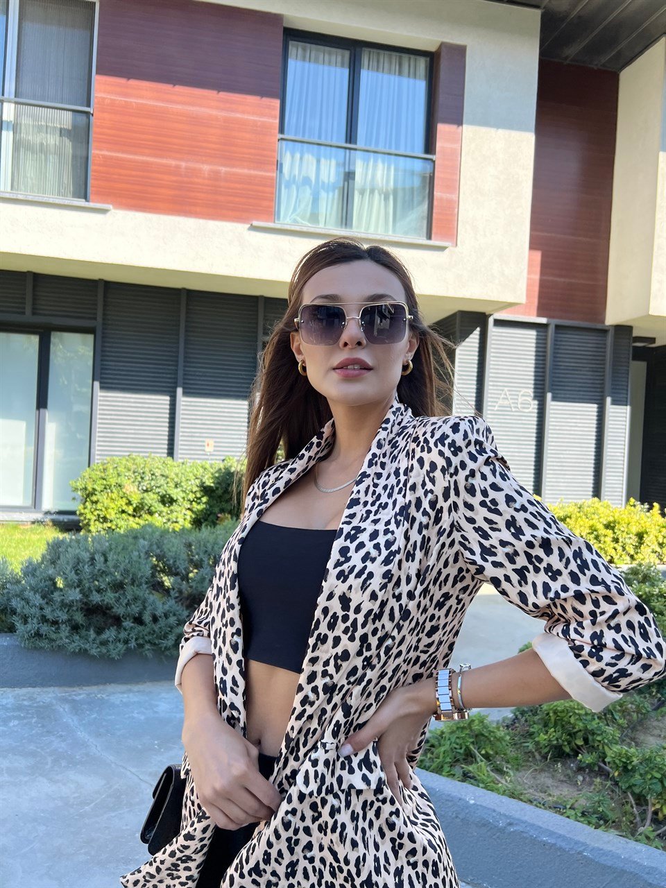 Araminta Tasarım Leopar Desen Blazer Ceket