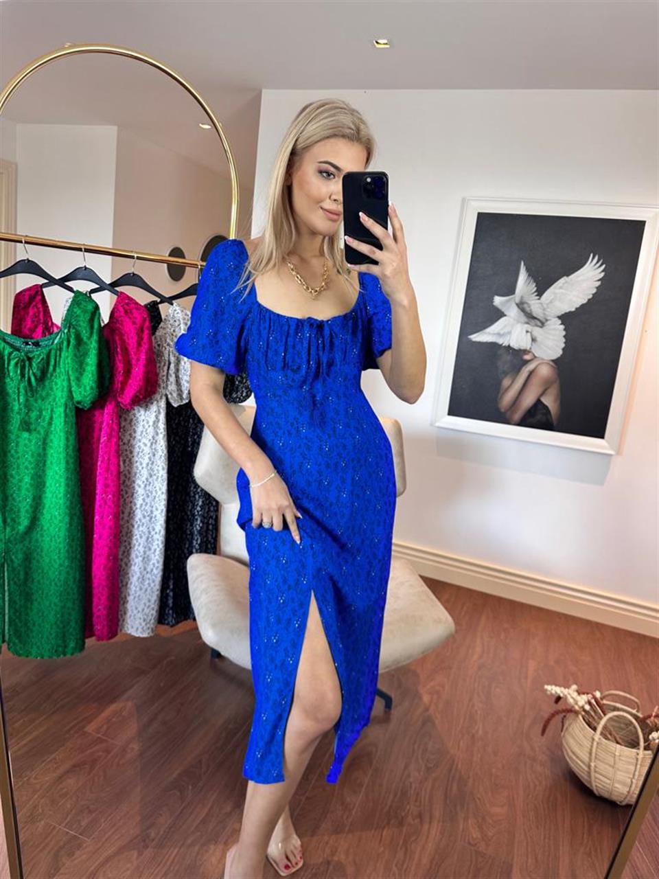 Arora Göğüs Bağcıklı Viskon Elbise Mavi 2904161