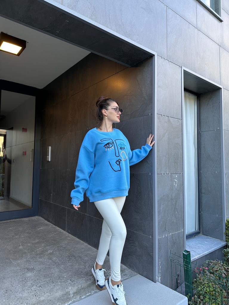 Art Nakışlı Mavi Sweat 1707455