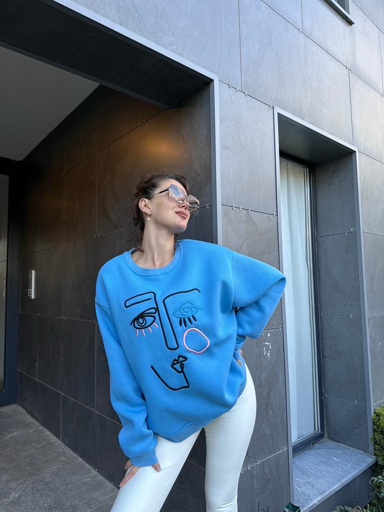Art Nakışlı Mavi Sweat 1707455