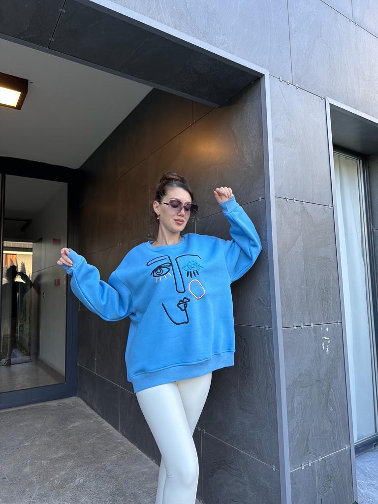 Art Nakışlı Mavi Sweat 1707455