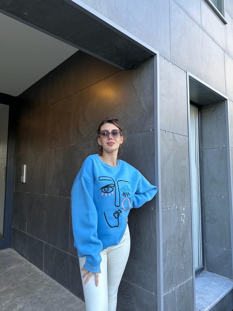 Art Nakışlı Mavi Sweat 1707455