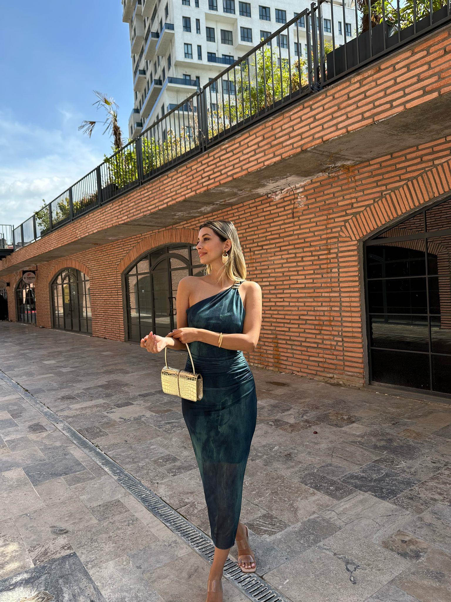 Askısı Gold Aksesuarlı Tek Kol Tül Elbise 07062175