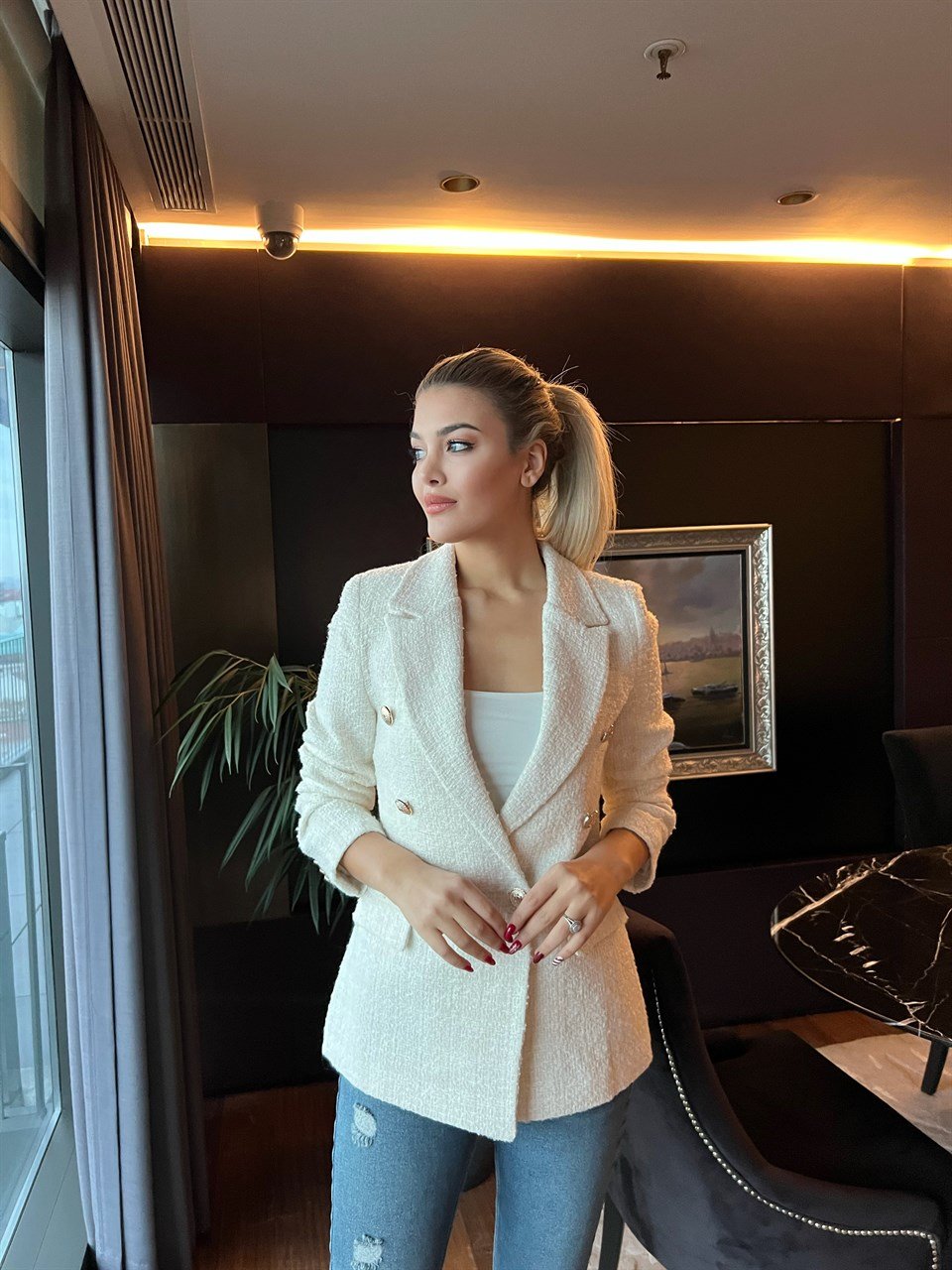 Astarlı Tasarım Tuvid Ceket Beyaz