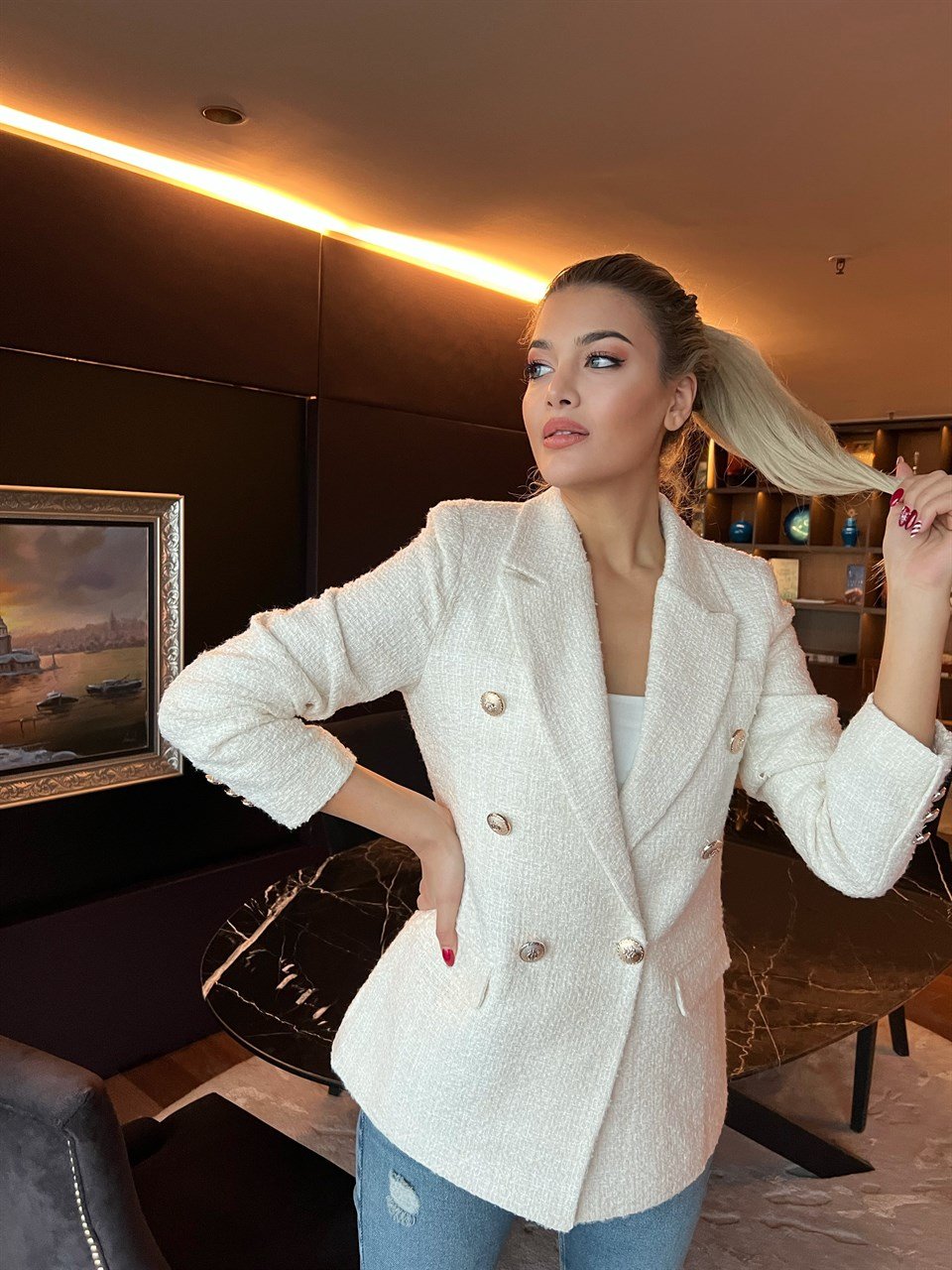 Astarlı Tasarım Tuvid Ceket Beyaz