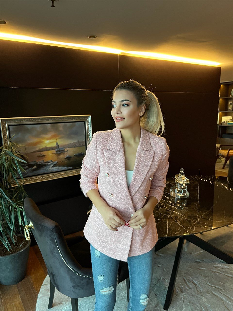 Astarlı Tasarım Tuvid Ceket Pembe