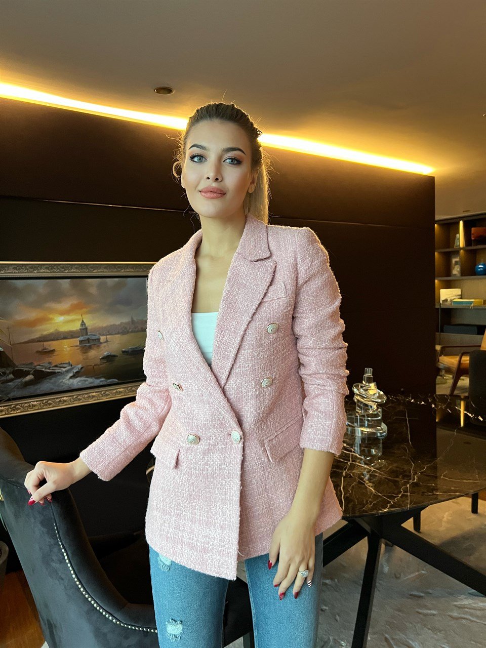 Astarlı Tasarım Tuvid Ceket Pembe