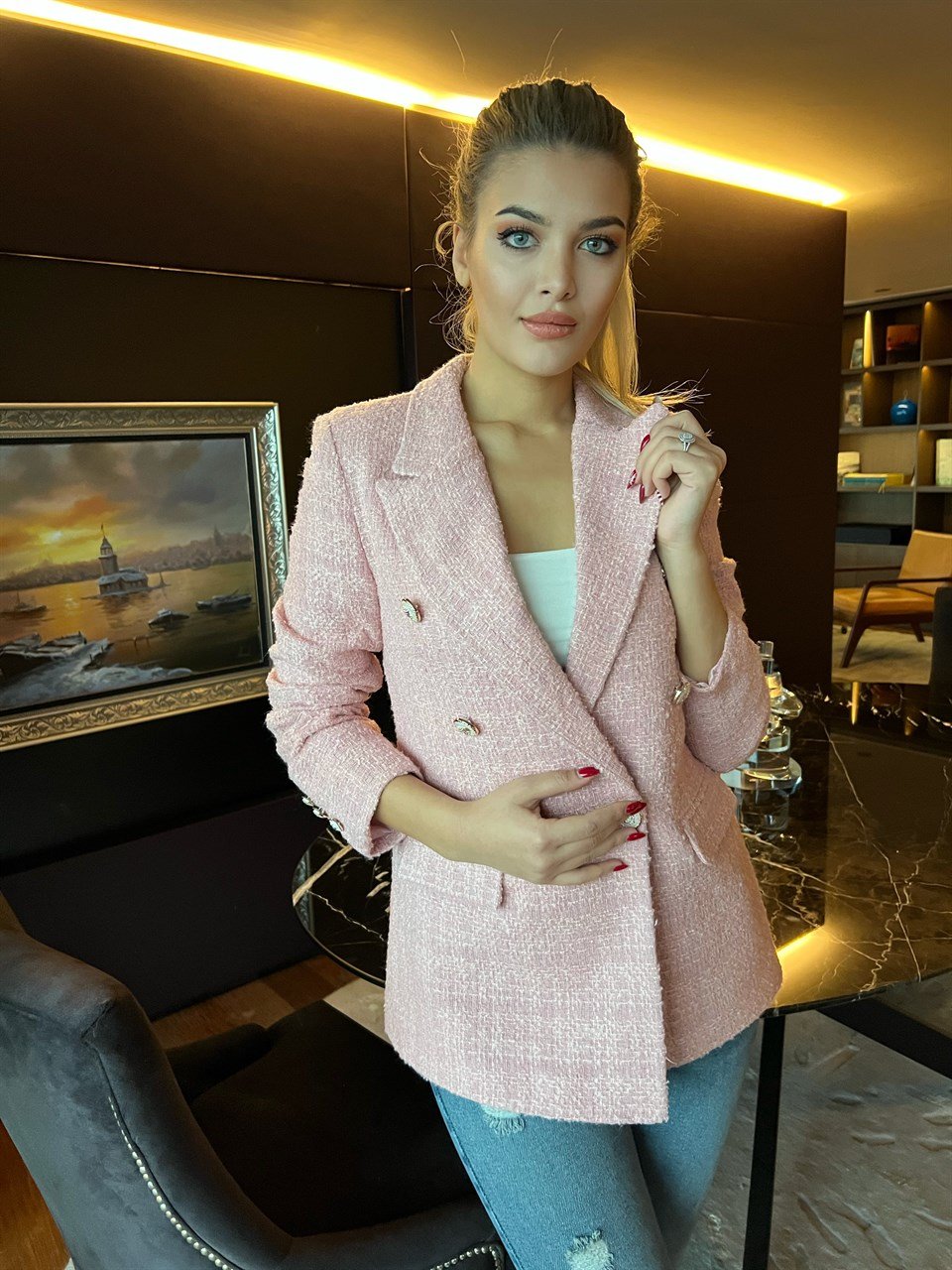 Astarlı Tasarım Tuvid Ceket Pembe