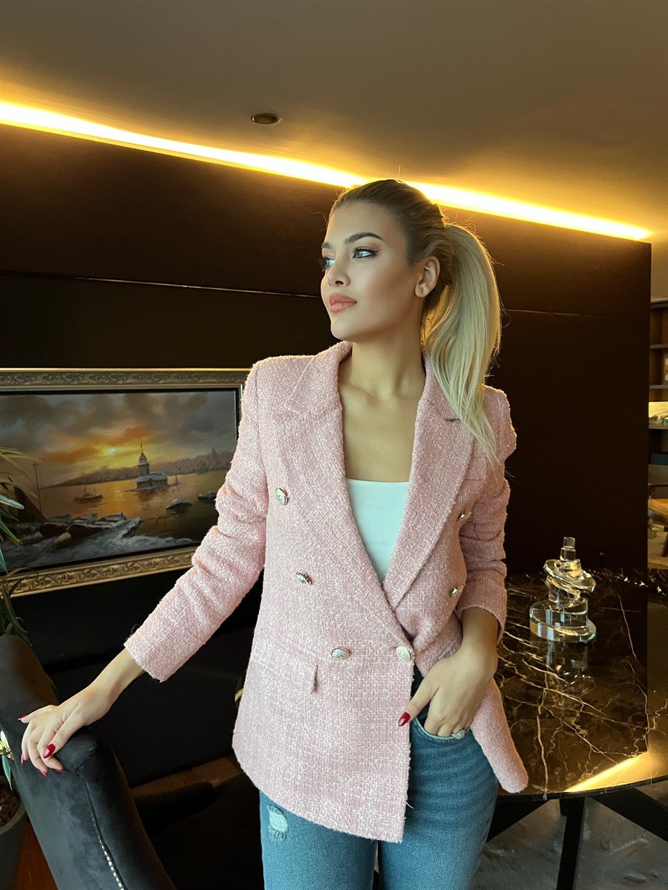 Astarlı Tasarım Tuvid Ceket Pembe