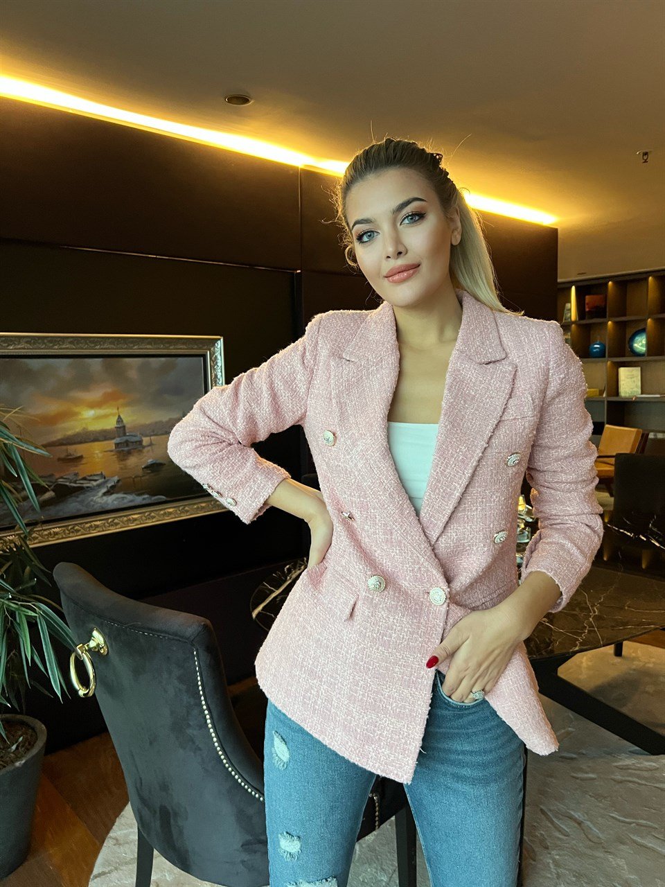 Astarlı Tasarım Tuvid Ceket Pembe