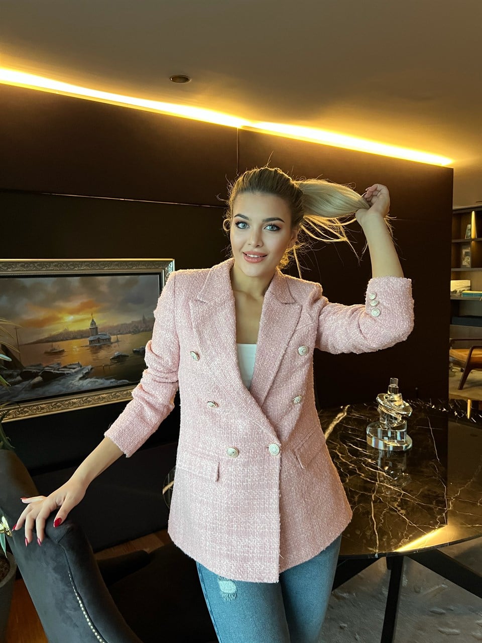 Astarlı Tasarım Tuvid Ceket Pembe