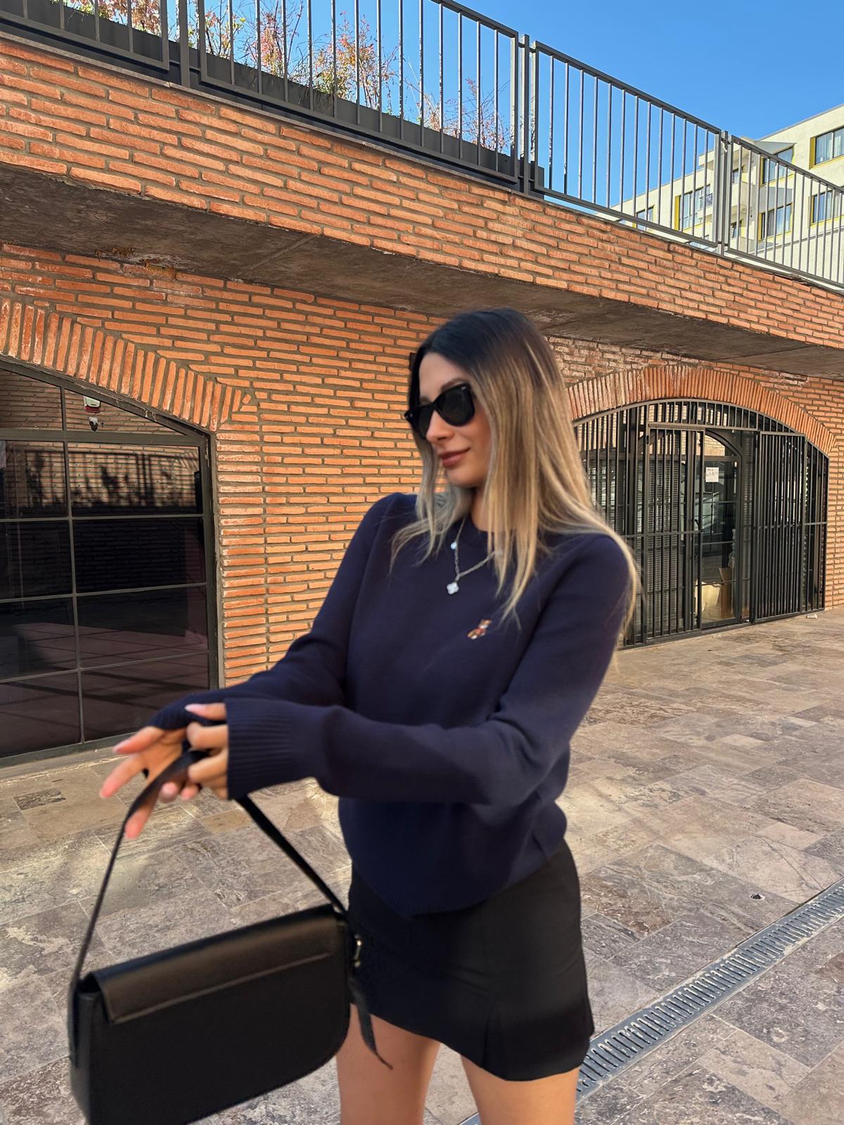 Ayıcık Nakışlı Triko Kazak Lacivert kzk2024styq