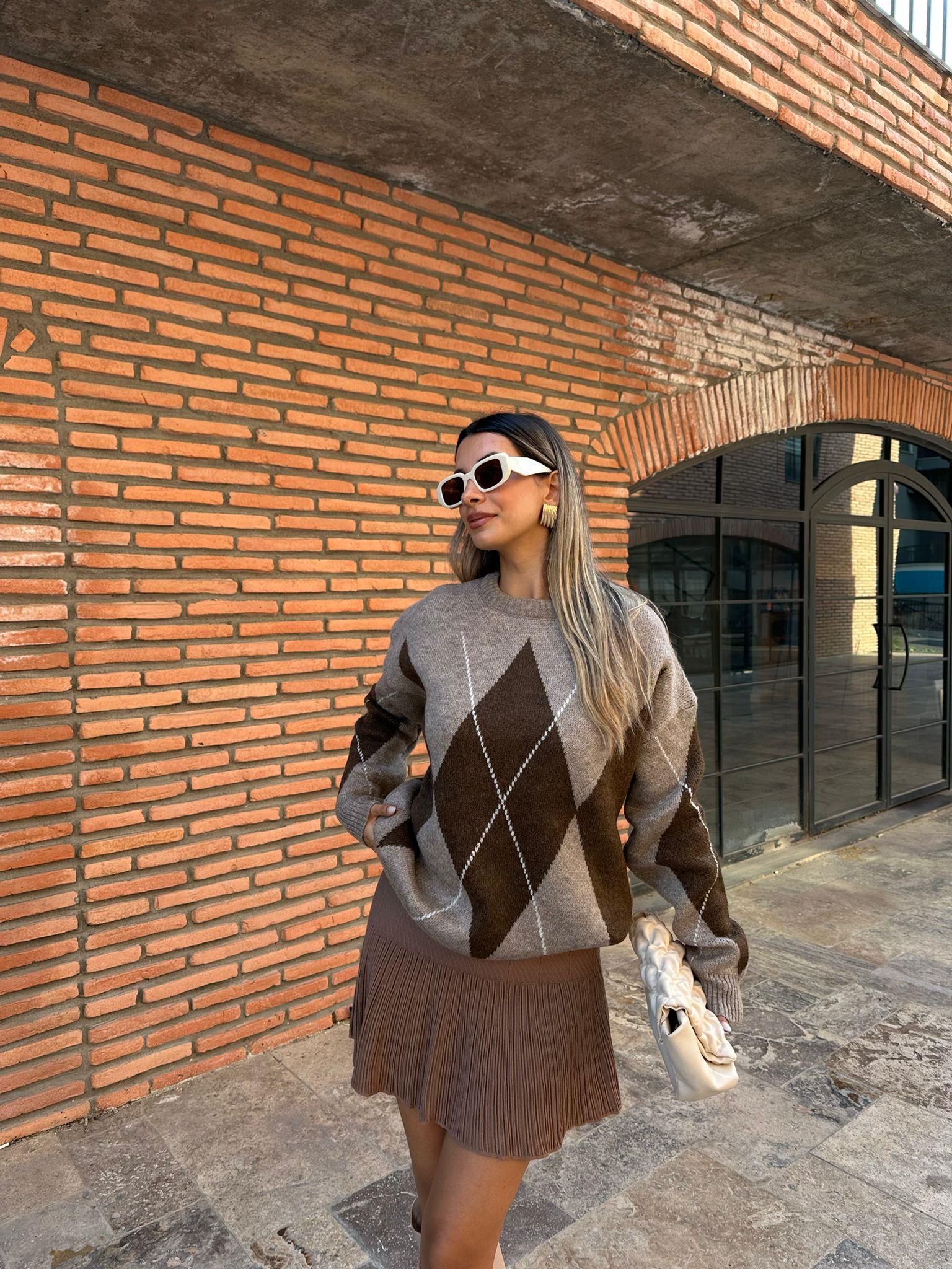 Baklava Desen Sütlü Kahve Kazak  1707481