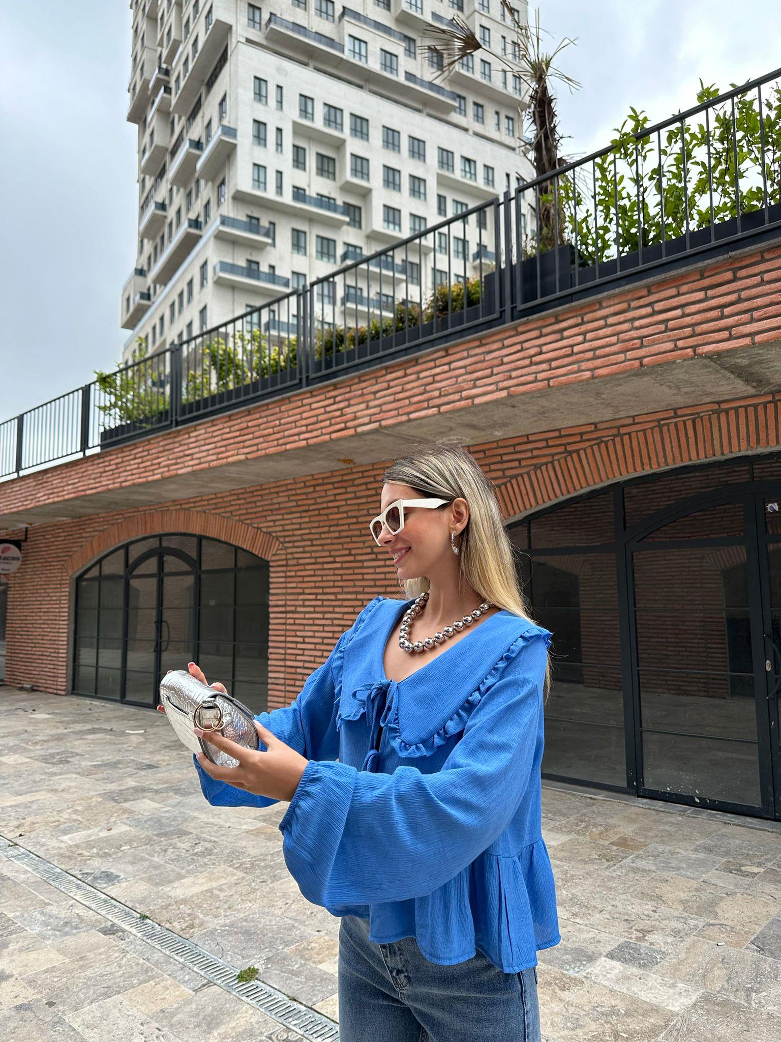 Bebe Yaka Mavi Bağlamalı Gömlek 07062134