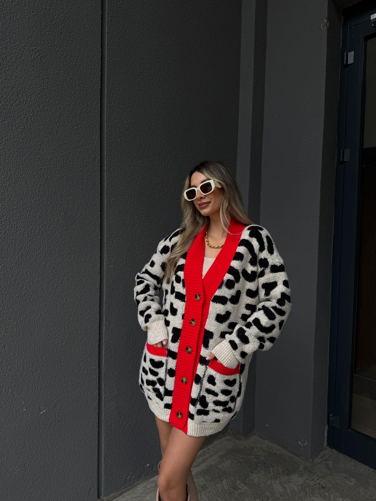 Beş Düğme Kırmızı Şeritli Teddy Hırka hrk2181rvd