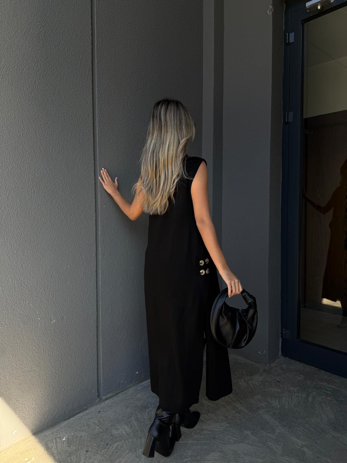 Beş Düğme Tasarım Maxi Boy Siyah Hırka hrk2101oppo
