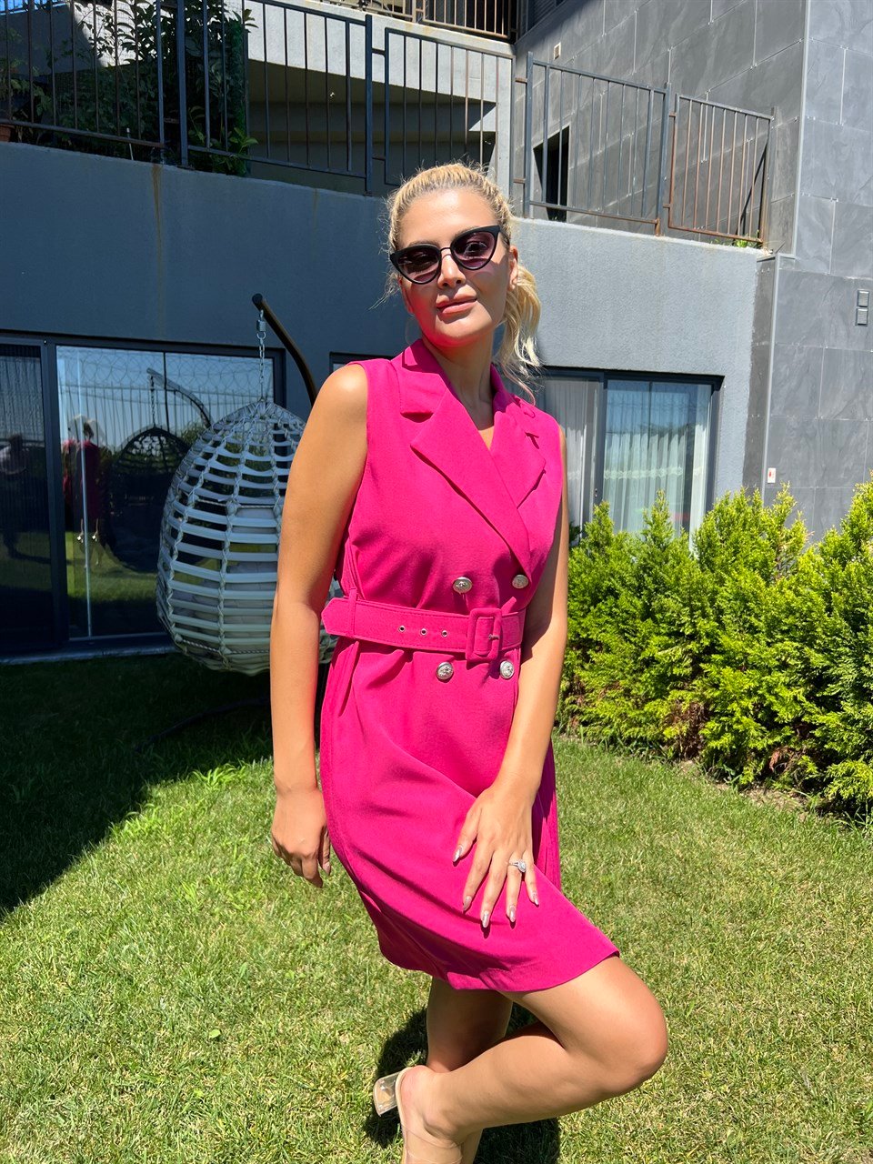 Bianca Piliseli Kemerli Pembe Elbise 