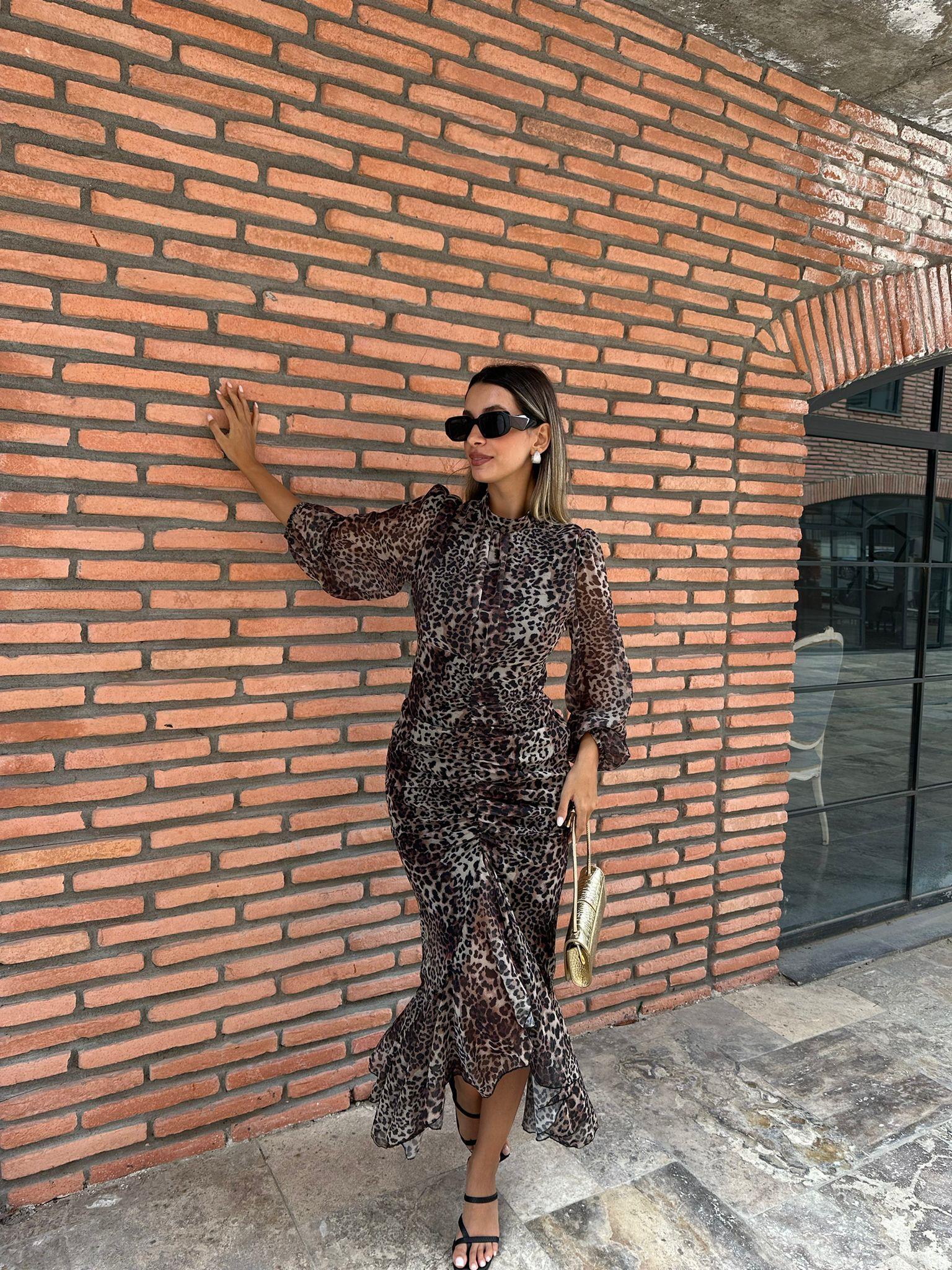 Bimba Leopar Şifon Elbise 070621203