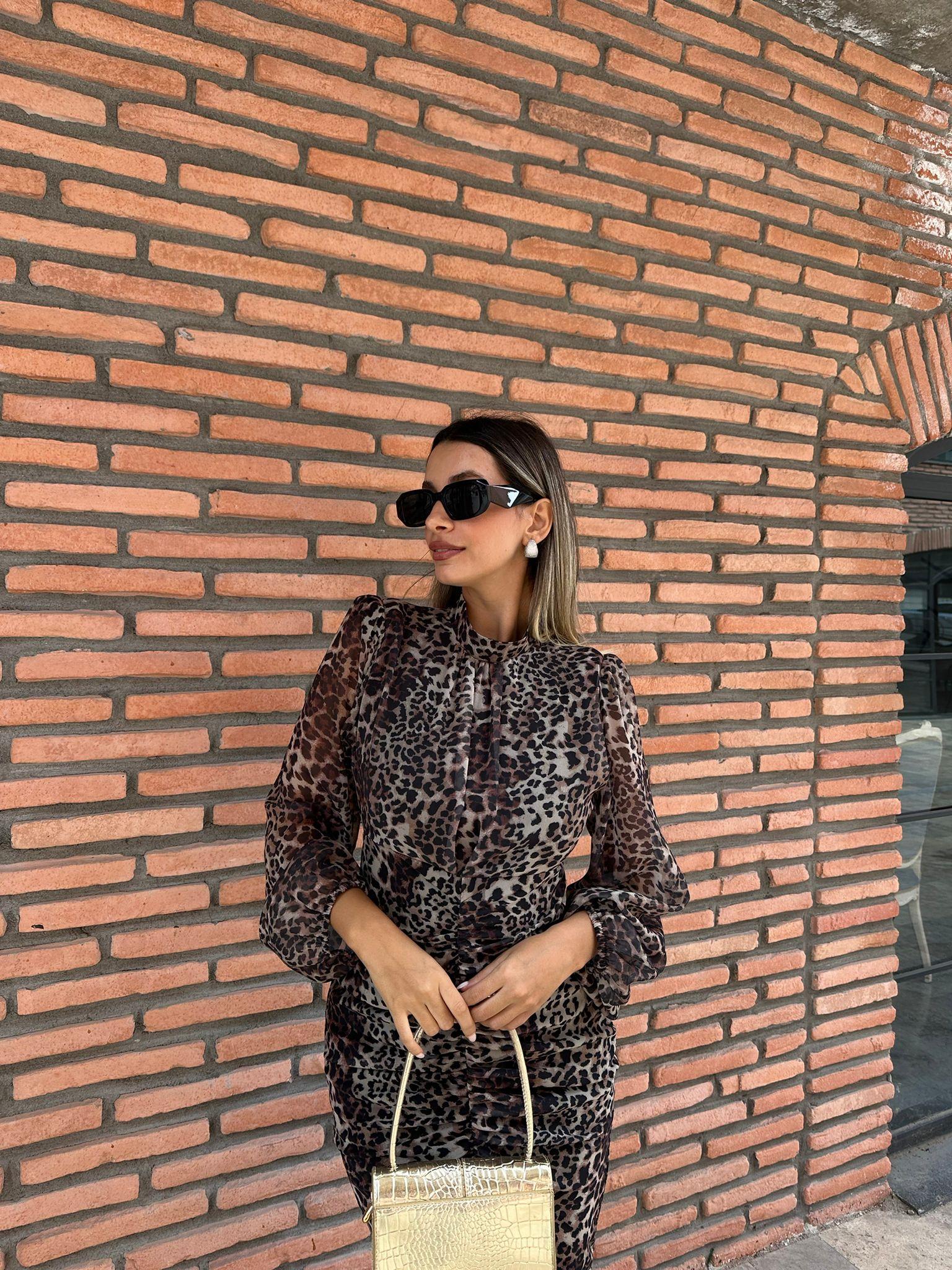 Bimba Leopar Şifon Elbise 070621203