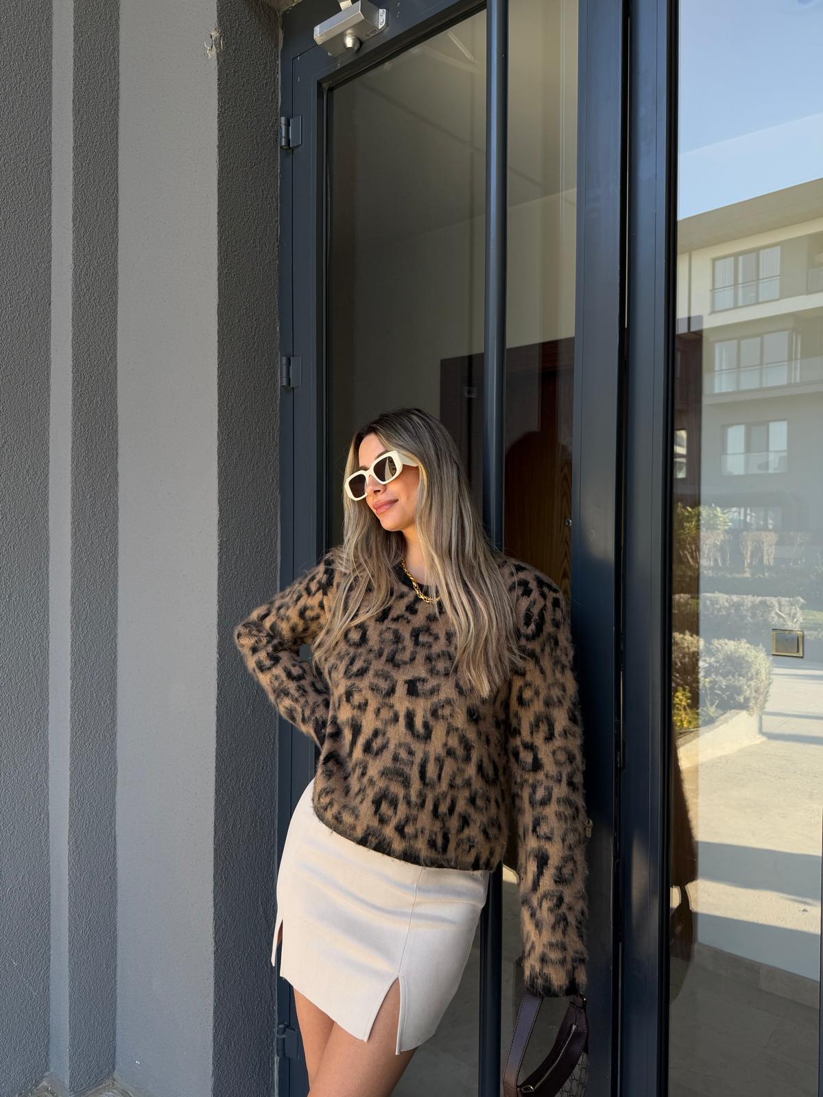 Bisiklet Yaka Leopar Soft Kazak kzk2153rvd