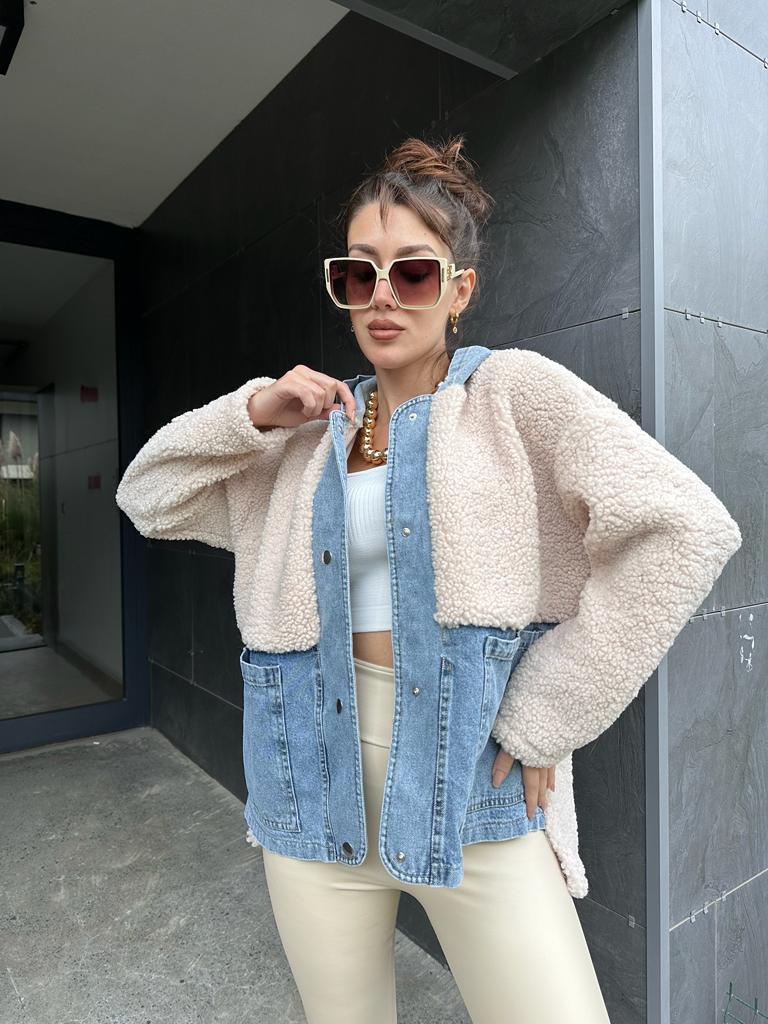 Blue Jean Garnili Kapşonlu Kuzu Mont 1707445