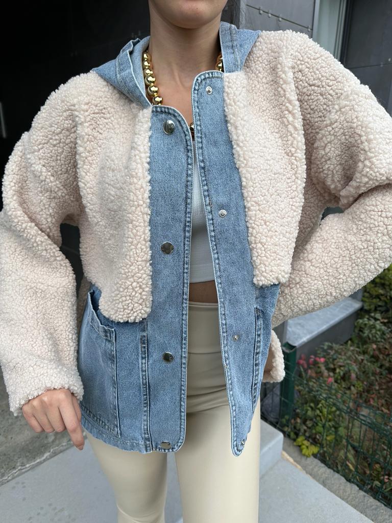 Blue Jean Garnili Kapşonlu Kuzu Mont 1707445