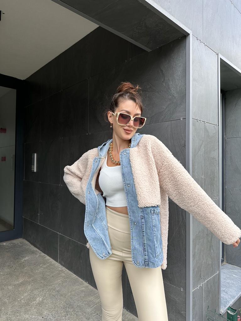 Blue Jean Garnili Kapşonlu Kuzu Mont 1707445