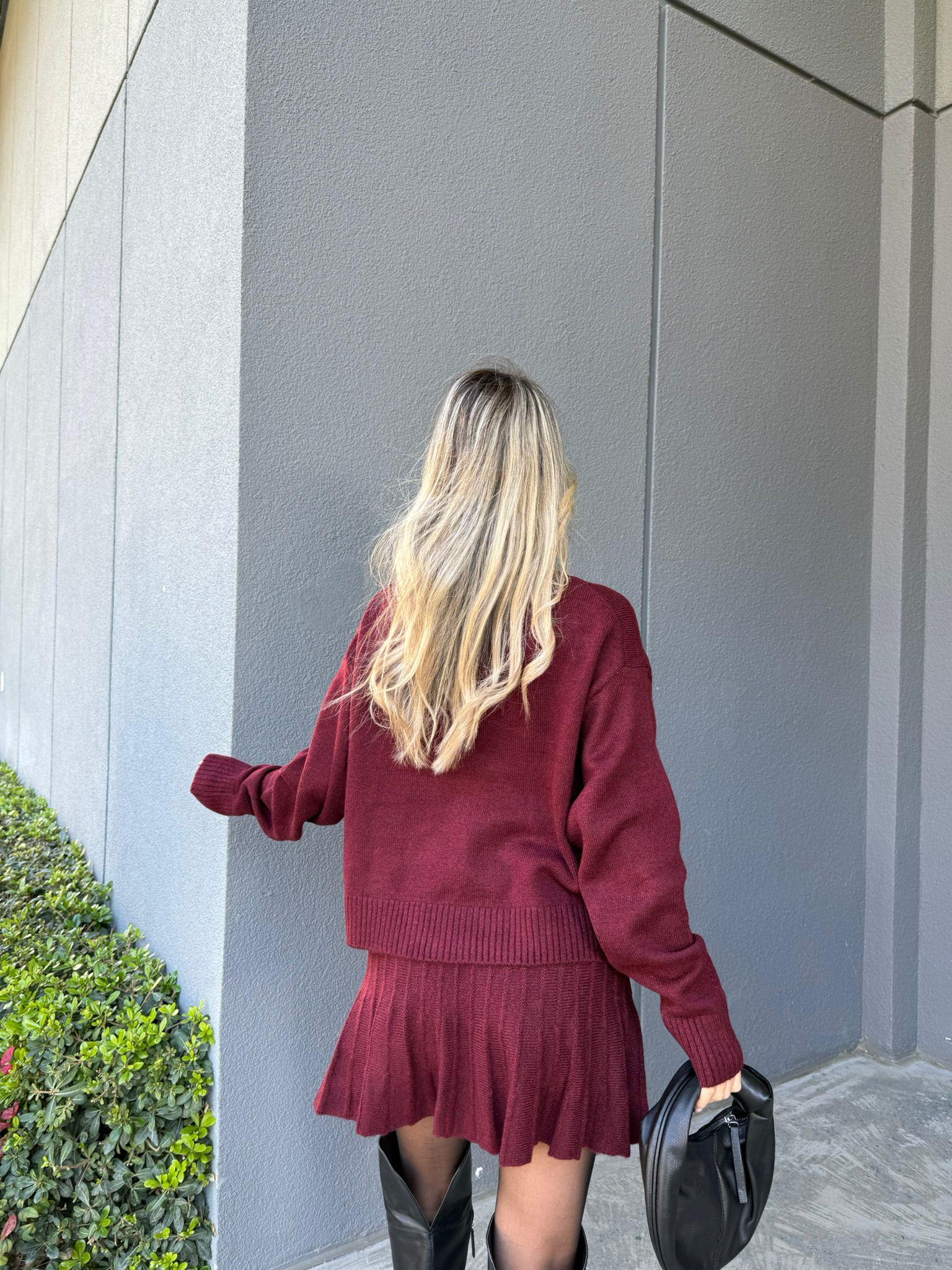 Bordo Pilili Triko Etekli Takım ttkm2095atlt